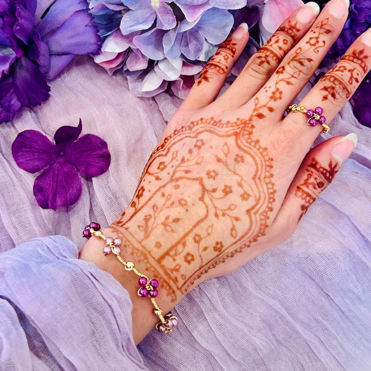 Blossom Ring & Bracelet Set - Purple