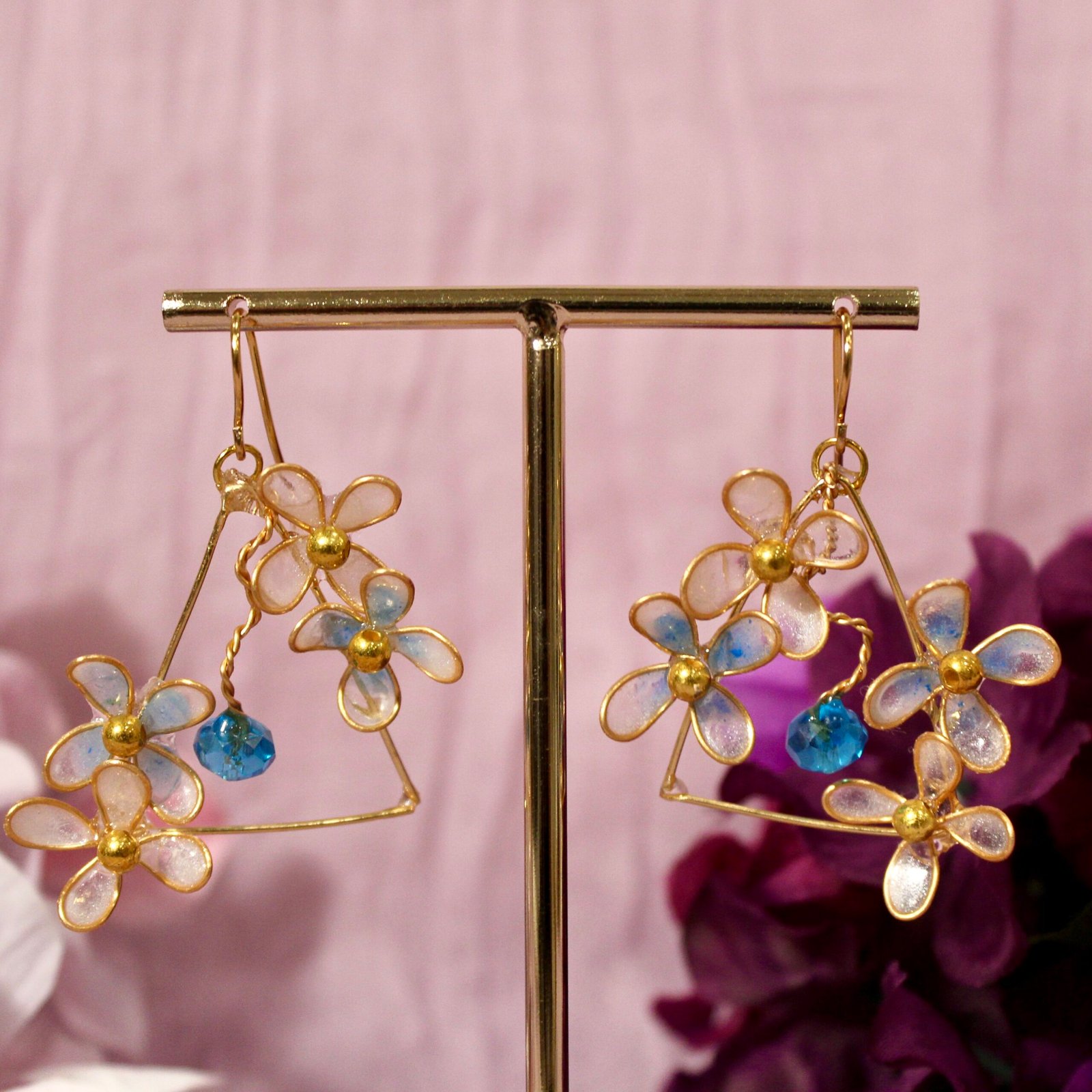 Tri-Blossom Earrings - Bluebell Sky