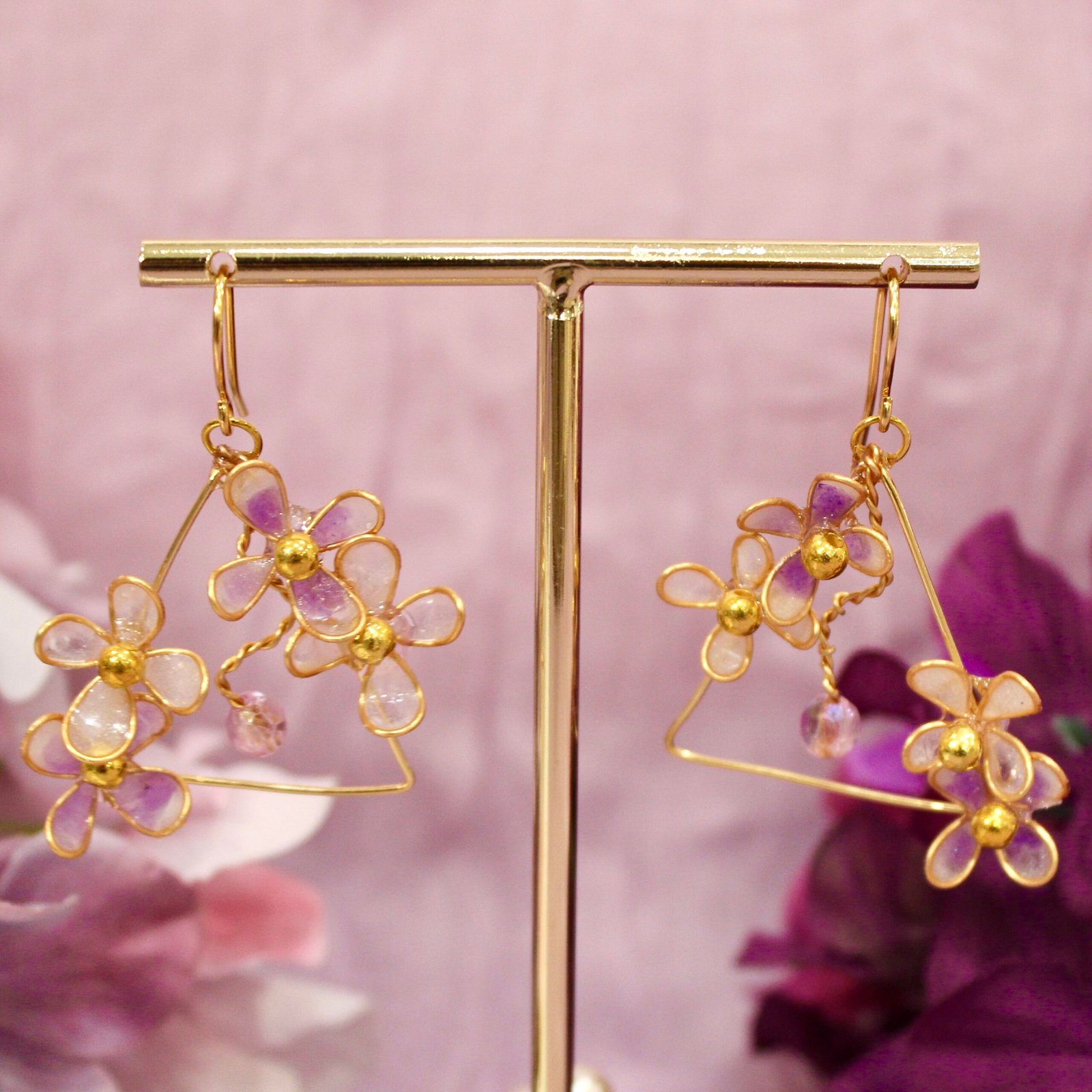 Tri-Blossom Earrings - Amethyst