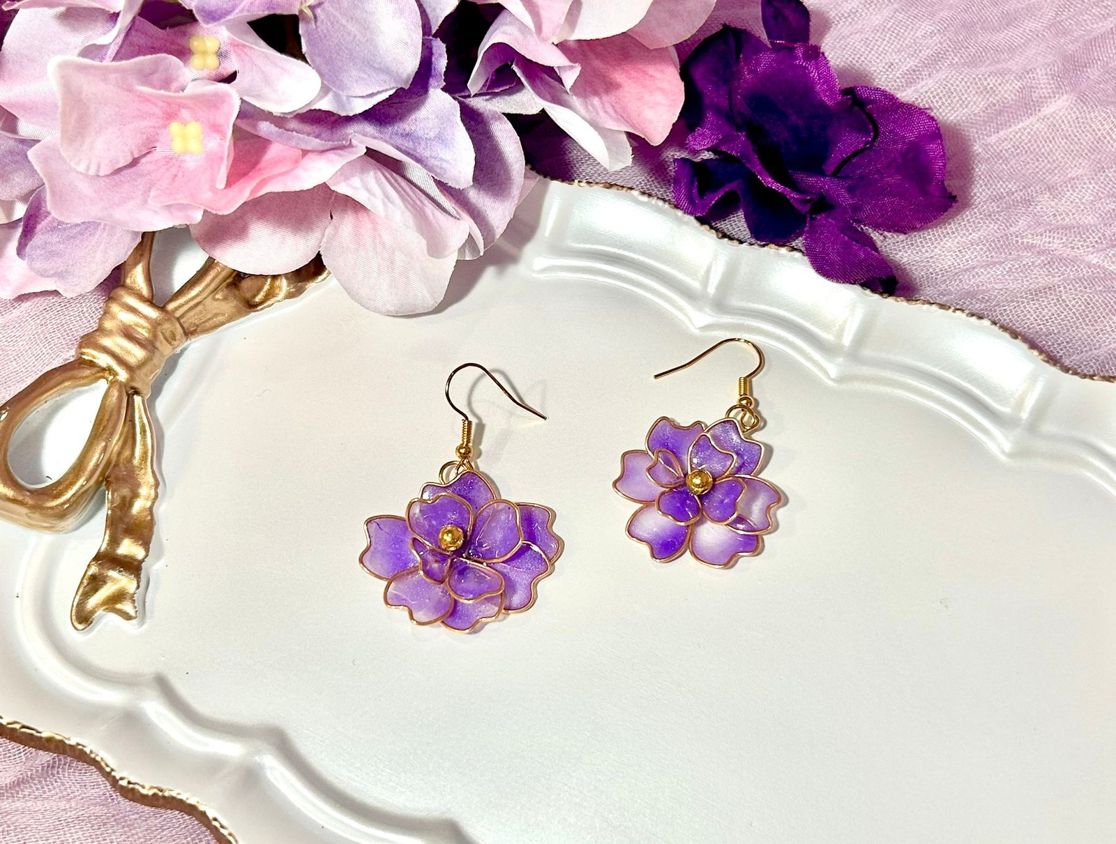 Lavender Bloom - Resin Dangle Earrings - Image 2