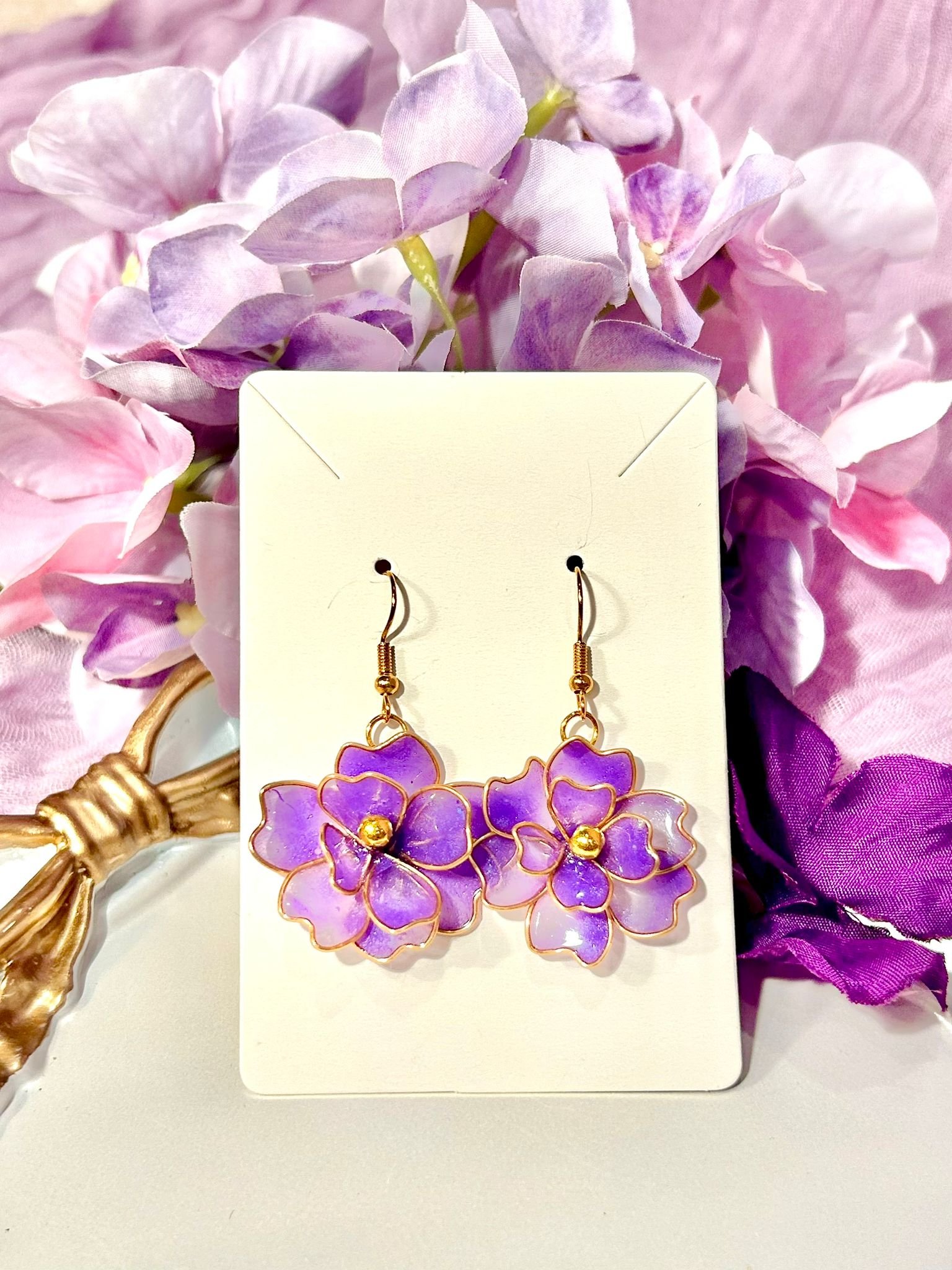 Lavender Bloom - Resin Dangle Earrings - Image 3