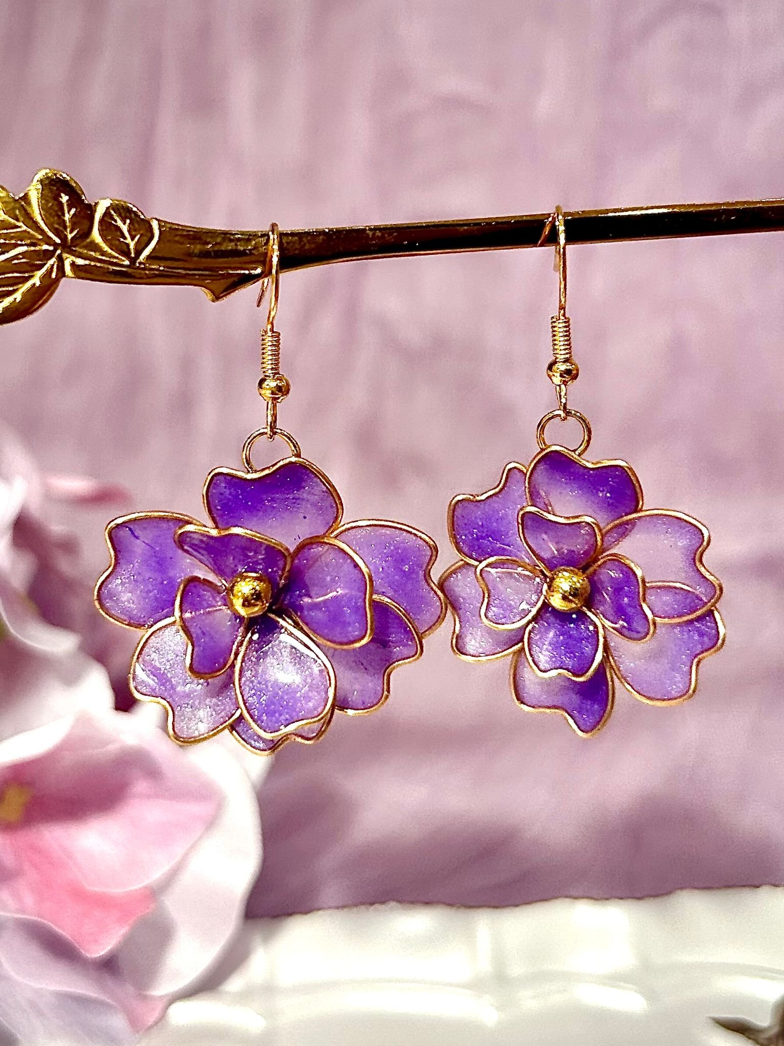 Lavender Bloom - Resin Dangle Earrings